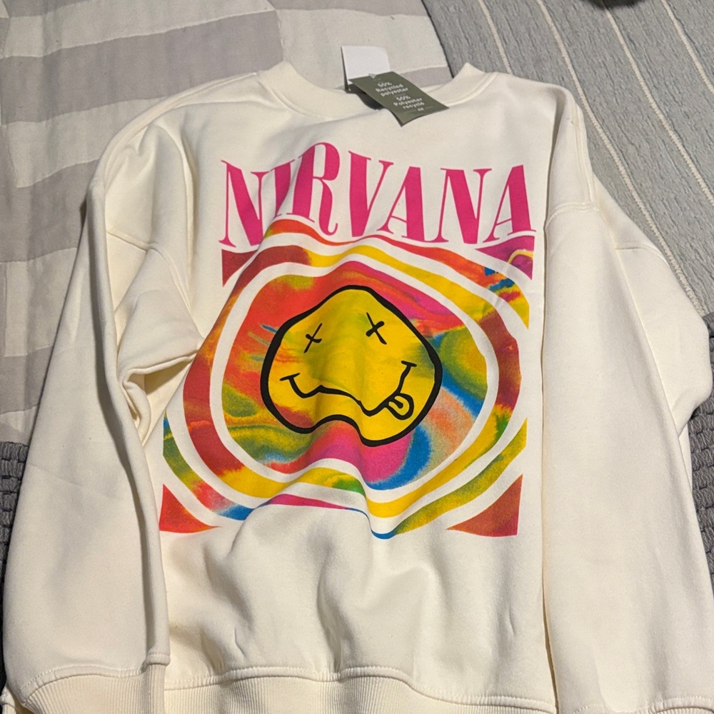 NIRVANA Pink and Multicolor Smiley Sweatshirt